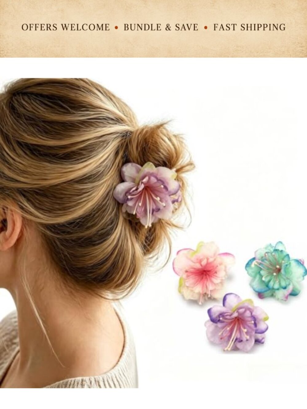 3 Pc Floral Flower Hair Clips Barrettes Boho Wedding Party Accessories